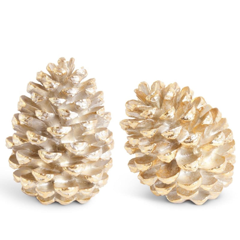 Set of 2 Antique Gold Resin Pinecones