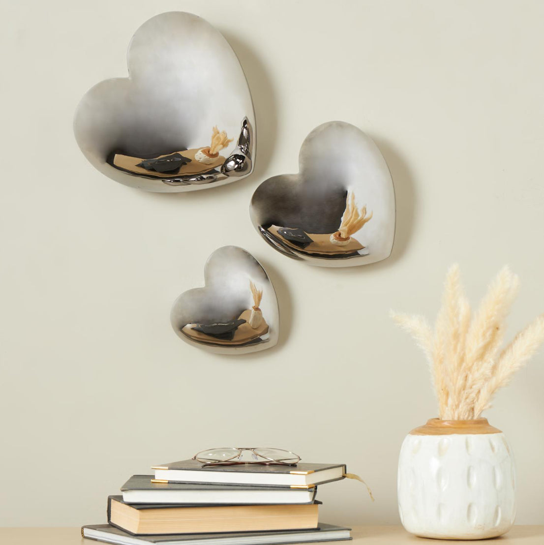 Silver Ceramic Hearts Slanted Home Wall Decor