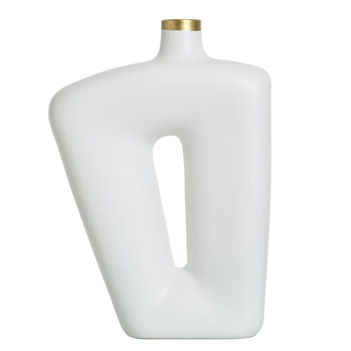 Metallic Gold Matte White Ceramic Vase