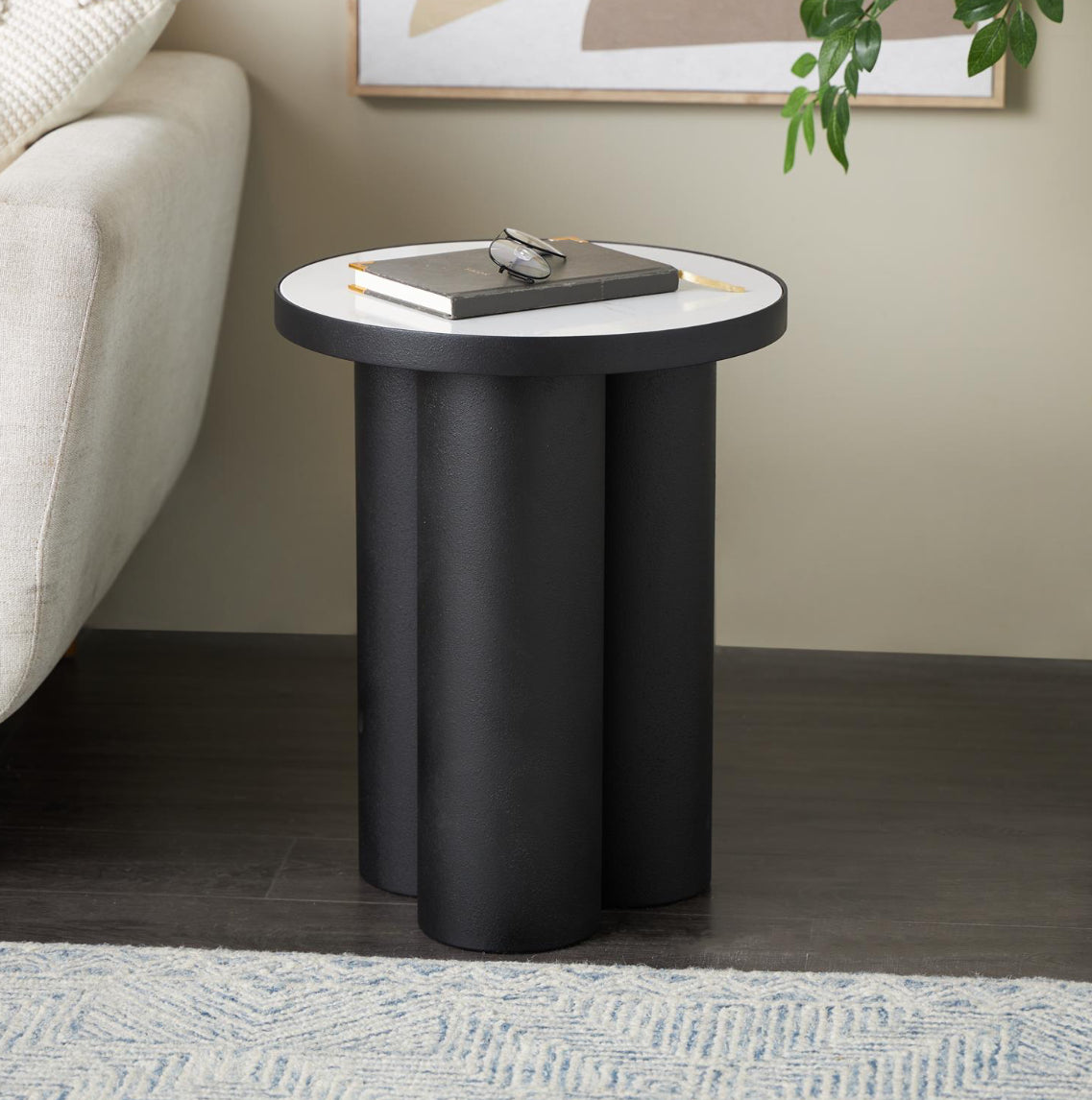 Black Metal Accent Table With White Marble Top