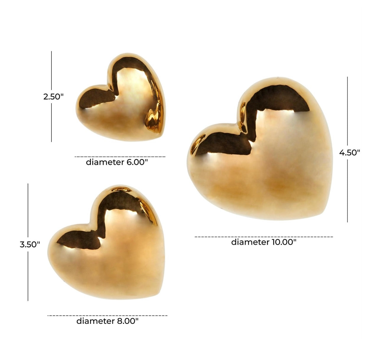 Gold Ceramic Heart Slanted Wall Decor Set