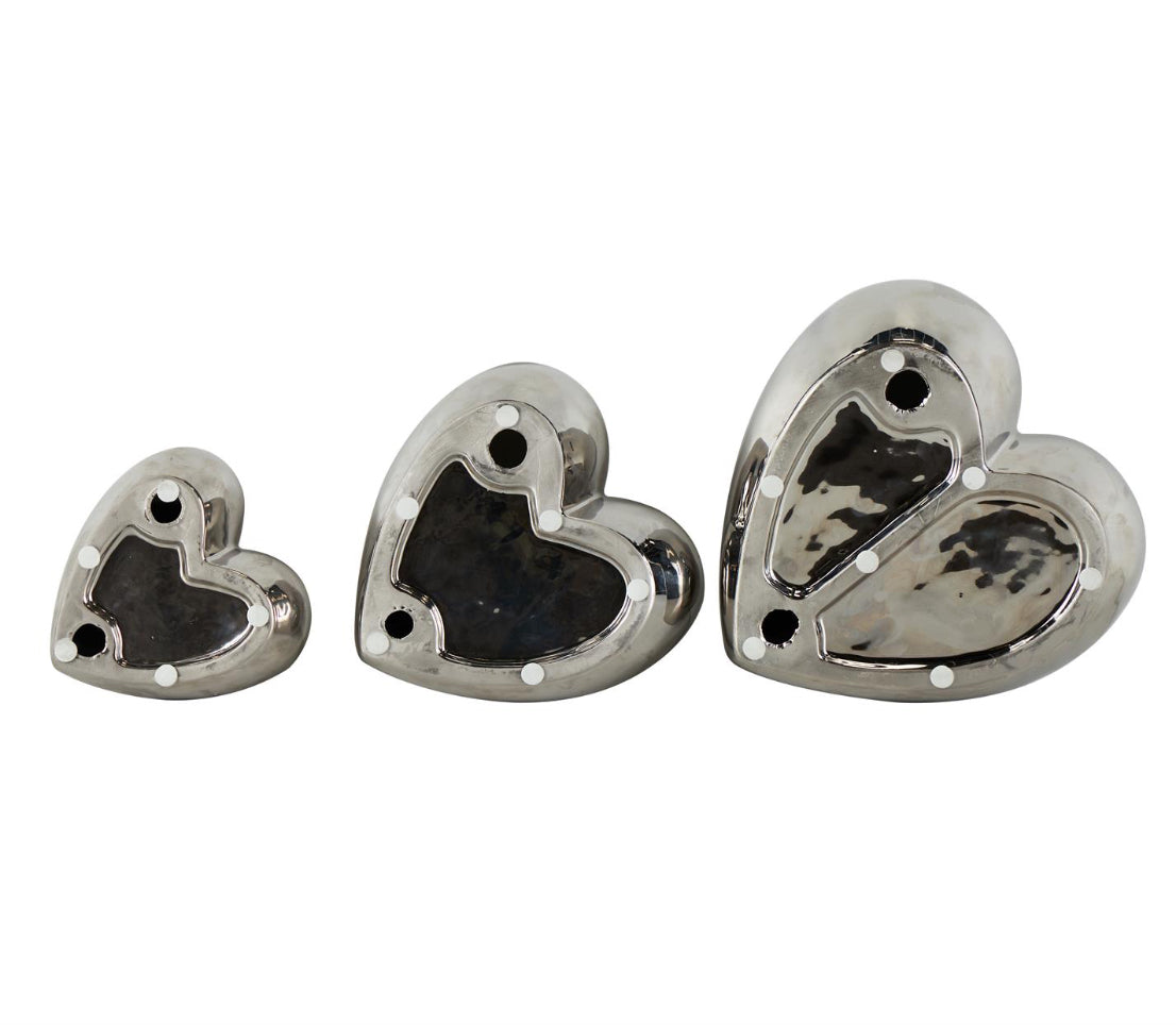 Silver Ceramic Hearts Slanted Home Wall Decor