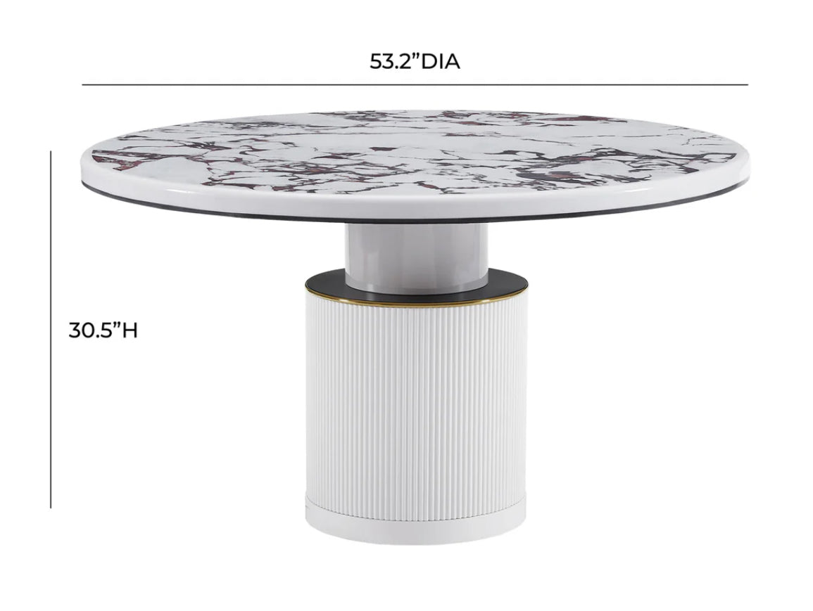 Vanessa White Marble Lacquer Round Dining Table