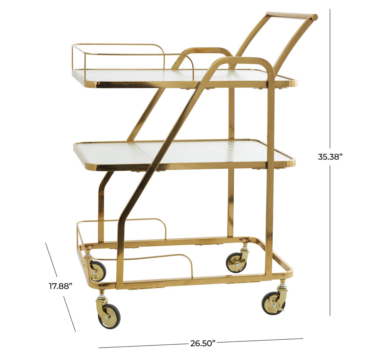 Glass 3 Tier Gold Metal Bar cart With Side Guards