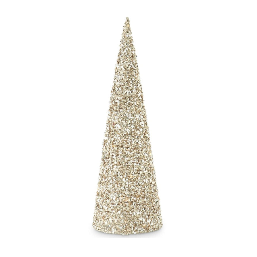 Set of 3 - Champagne Sequins & Bead LED Cones with timer