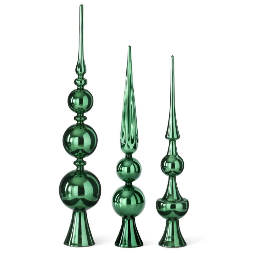 Set of 3 - Glass Green Tree Toppers