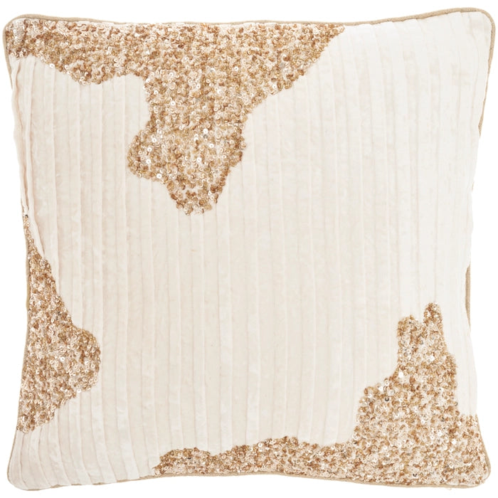 Beaded Pleated Ivory Velvet 20x20 Throw pillow