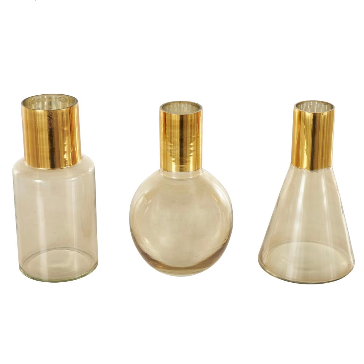 Gold Tinted Glass with Geometric Shapes Decorative Vase