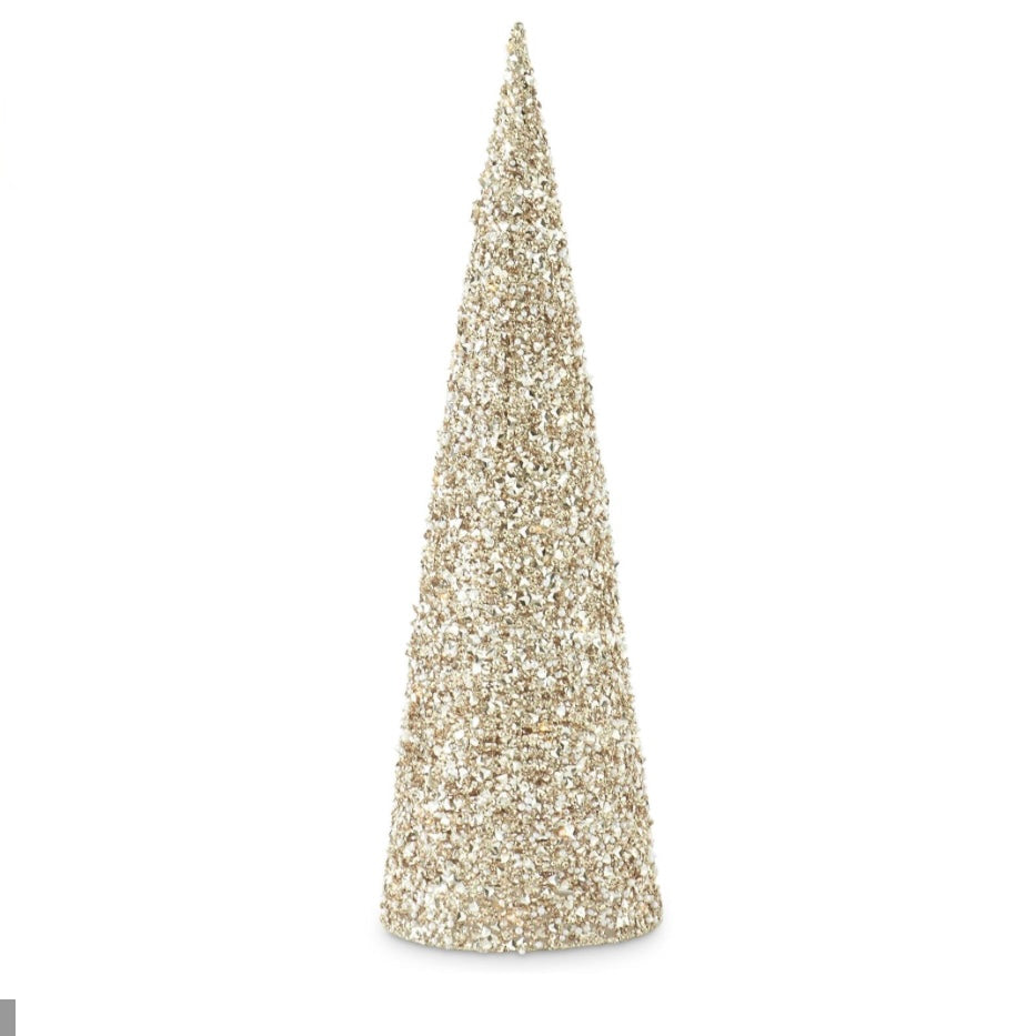 Set of 3 - Champagne Sequins & Bead LED Cones with timer