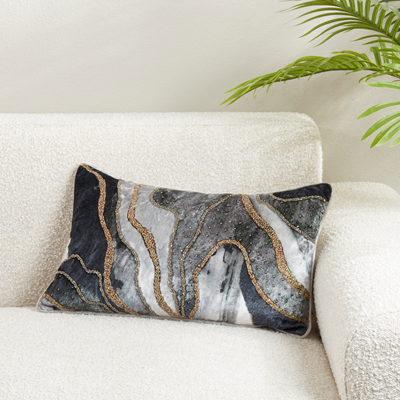 Oblong Embroidered Velvet Swirl Pillow