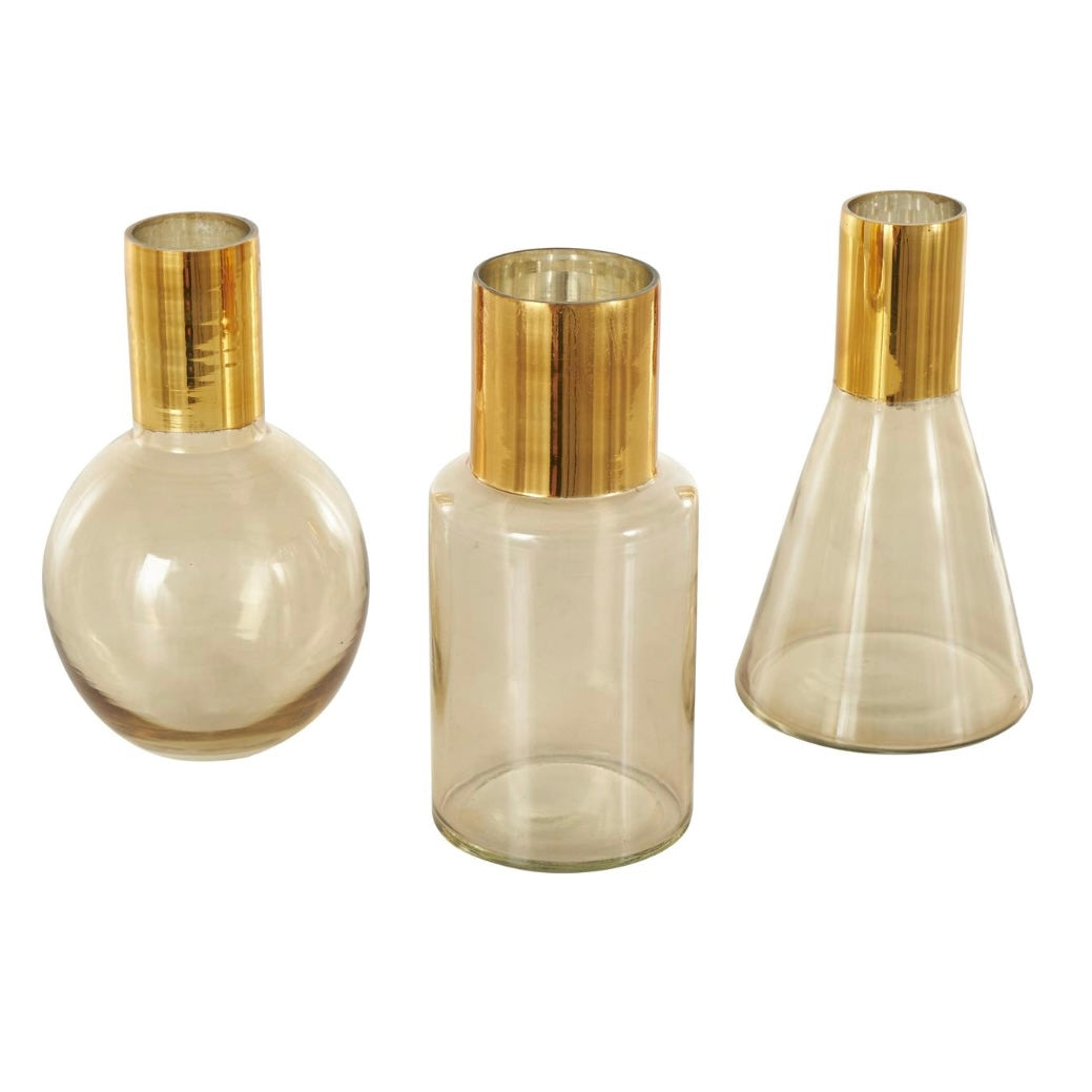 Gold Tinted Glass with Geometric Shapes Decorative Vase