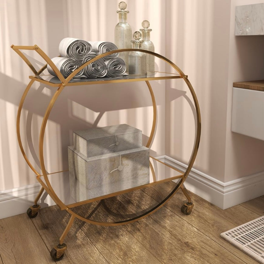 Gold metal rolling bar cart