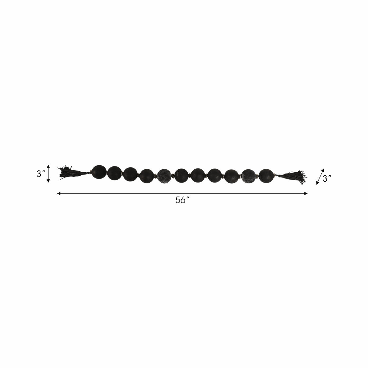 56” Black and Silver Glass Garland with Leather Tassels