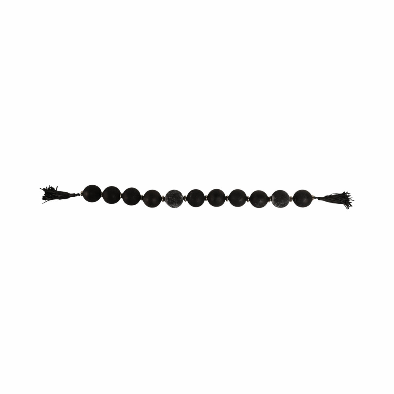 56” Black and Silver Glass Garland with Leather Tassels