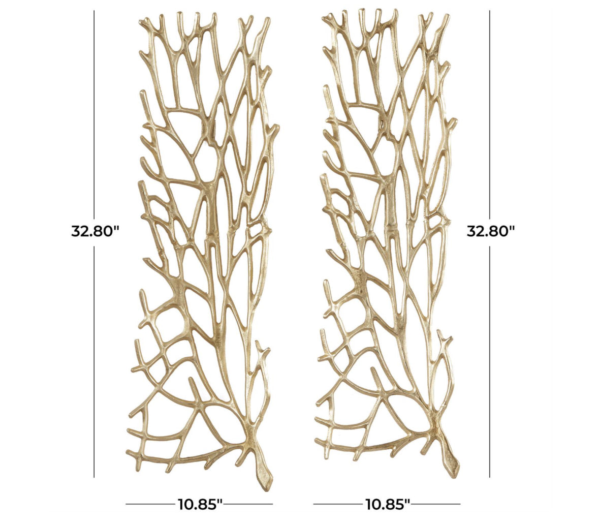 Gold Aluminum Metal Coral Wall Decor - Set of 2