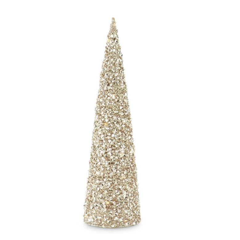 Set of 3 - Champagne Sequins & Bead LED Cones with timer