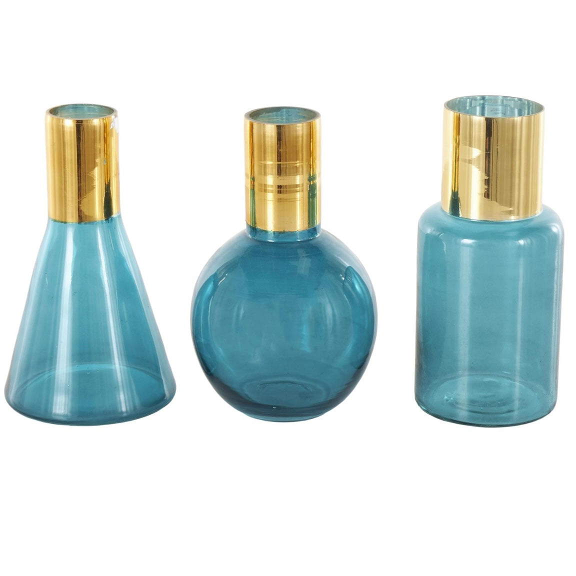 Blue Tinted Glass With Geometric shapes Decorative Vase