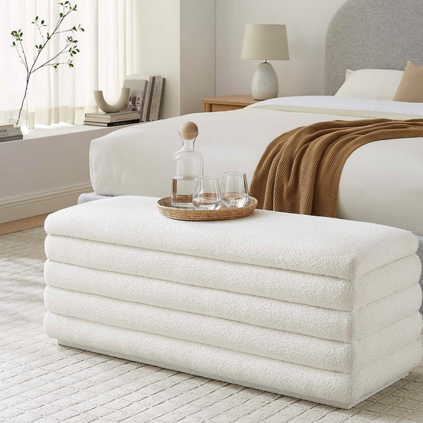 Mezzo Boucle Upholstered Storage Ottoman