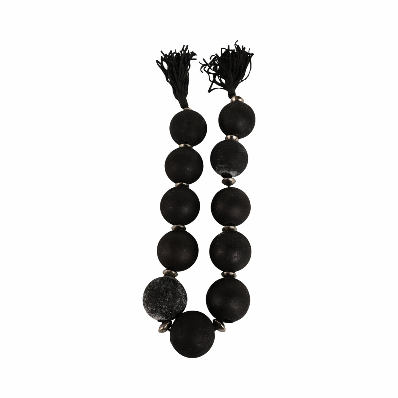 56” Black and Silver Glass Garland with Leather Tassels