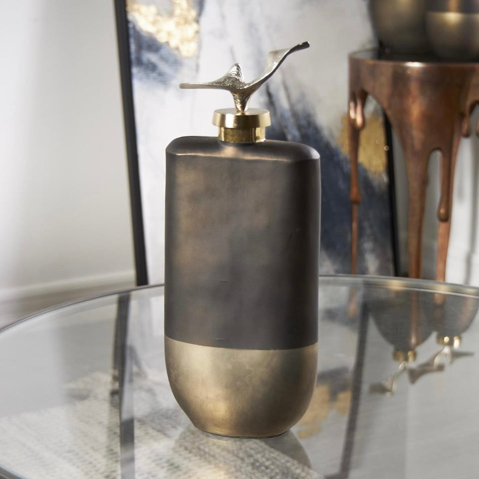 Bronze Glass Abstract Colorblock with Gold Accents and Silver Wave Top