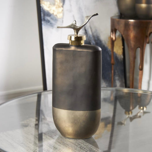 Bronze Glass Abstract Colorblock with Gold Accents and Silver Wave Top