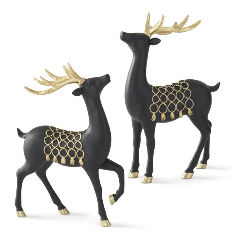 Deer with Gold Saddles Set of 2 - Matte Black