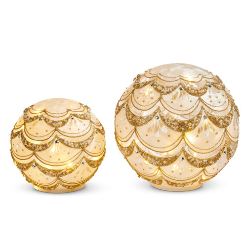 Lighted White and Gold Pearl Ornaments