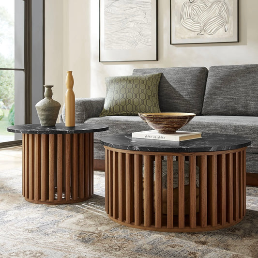 Fortitud Round Faux Marble Top Nesting Coffee Table
