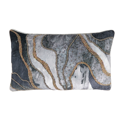 Oblong Embroidered Velvet Swirl Pillow