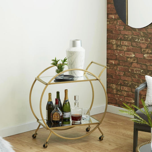 Gold metal rolling bar cart
