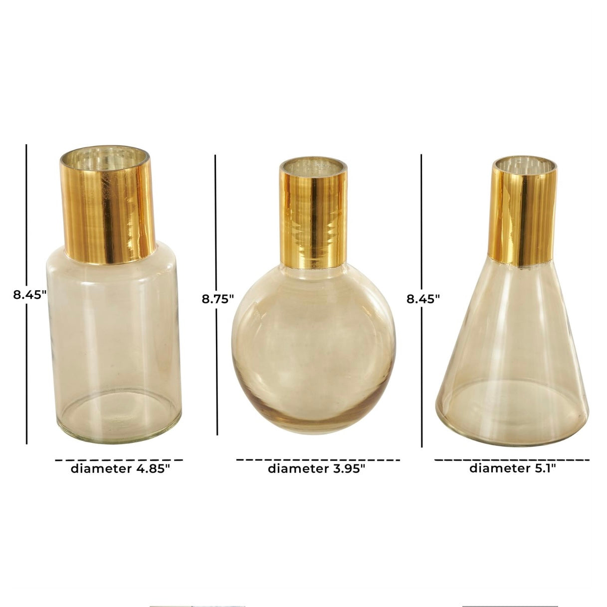 Gold Tinted Glass with Geometric Shapes Decorative Vase