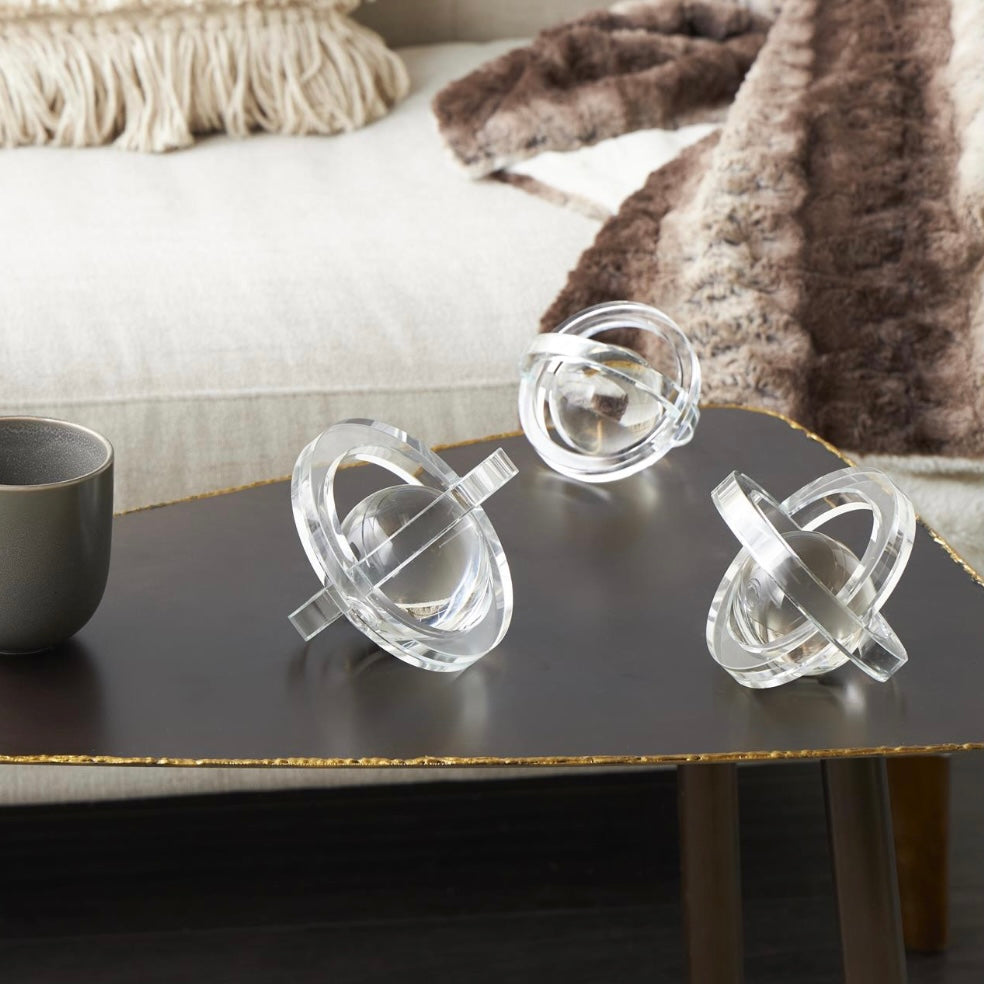 Clear Glass Geometric Orbs Decorative Sculptures