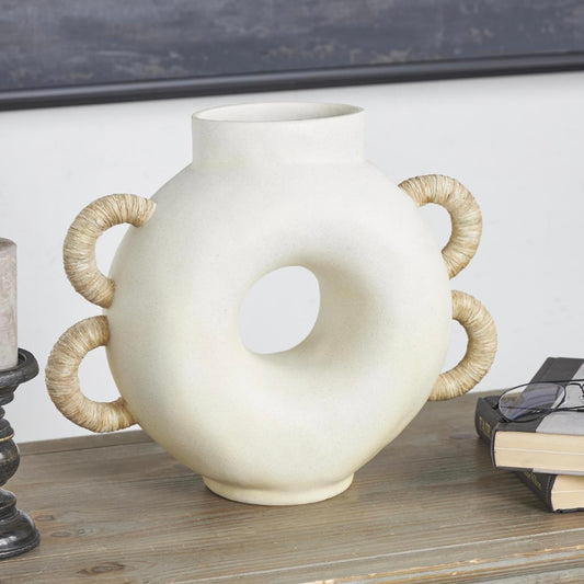 Cream Resin Geometric Round Speckled Decorative Vase