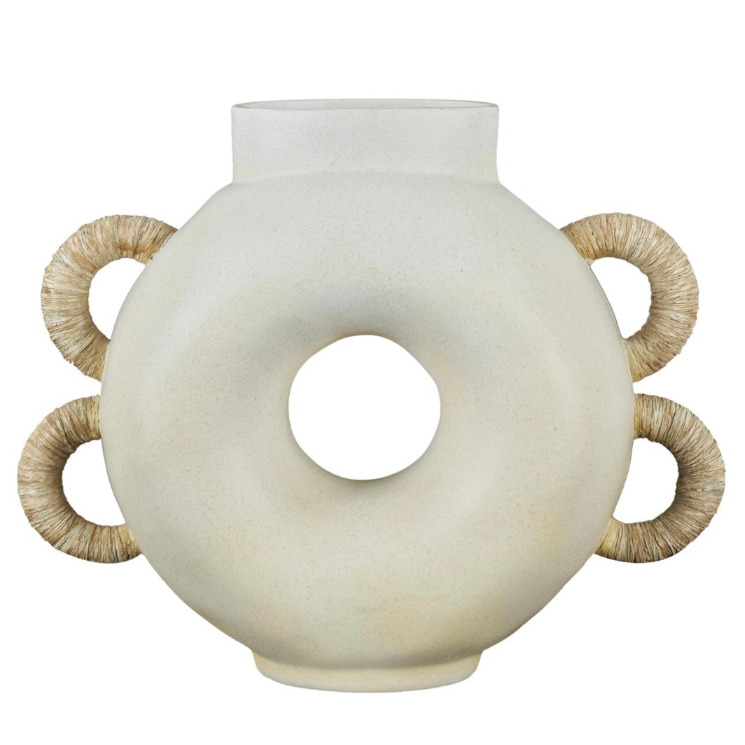 Cream Resin Geometric Round Speckled Decorative Vase