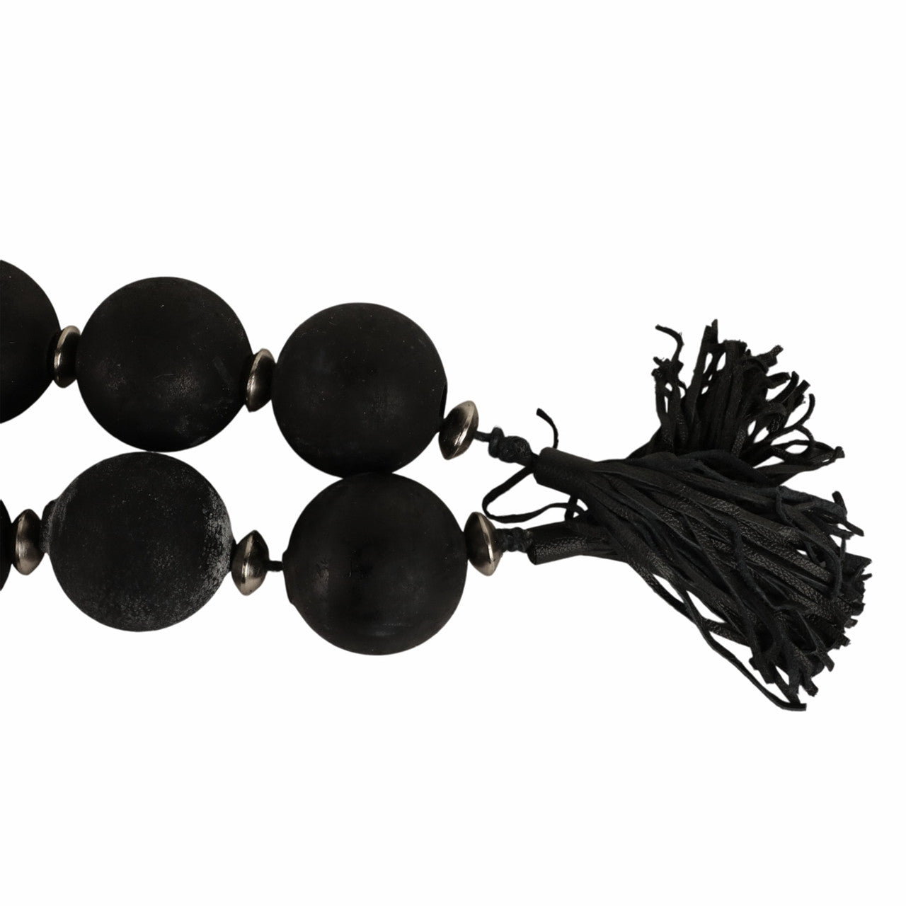 56” Black and Silver Glass Garland with Leather Tassels
