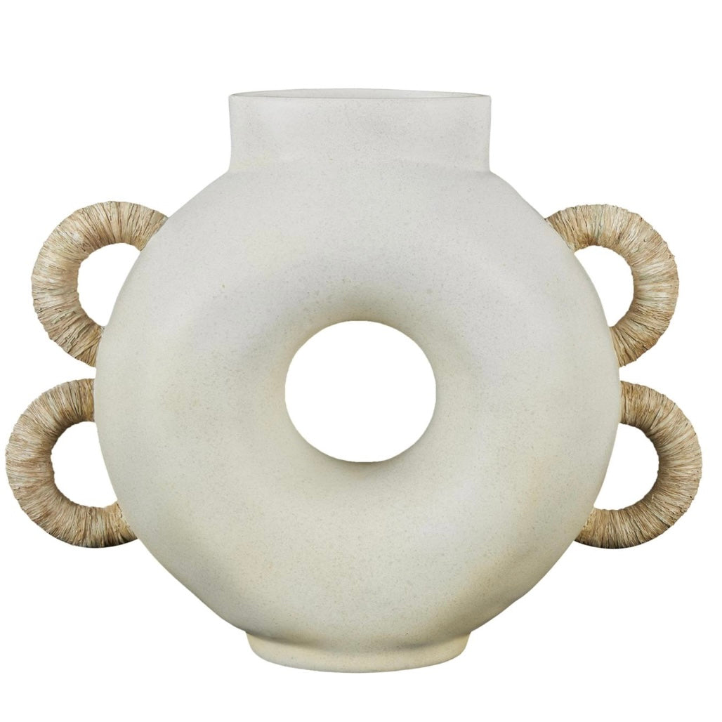 Cream Resin Geometric Round Speckled Decorative Vase