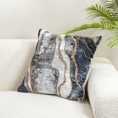 Embroidered Velvet Swirl Pillow