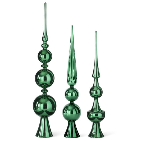 Set of 3 - Glass Green Tree Toppers