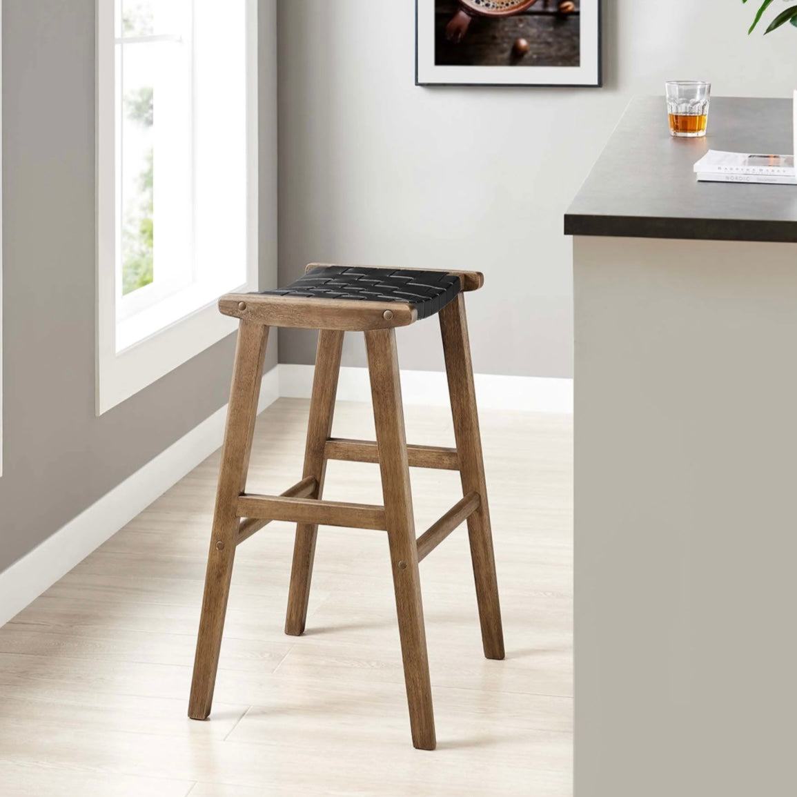 Saoirse Faux Leather Wood Barstool