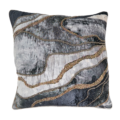 Embroidered Velvet Swirl Pillow