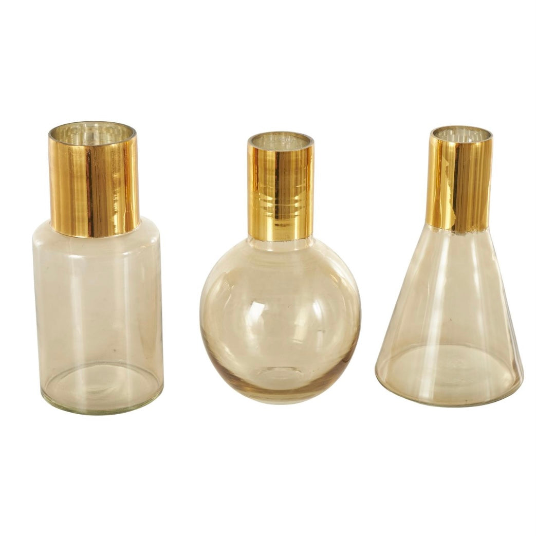 Gold Tinted Glass with Geometric Shapes Decorative Vase