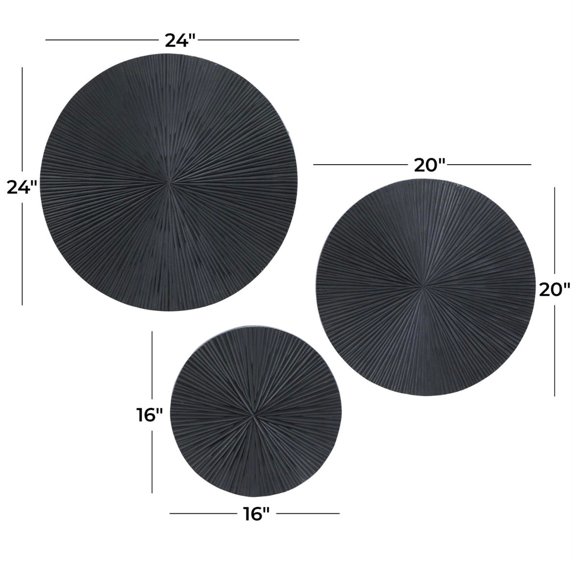 Set of 3 - Black wooden carved wall mounted disk