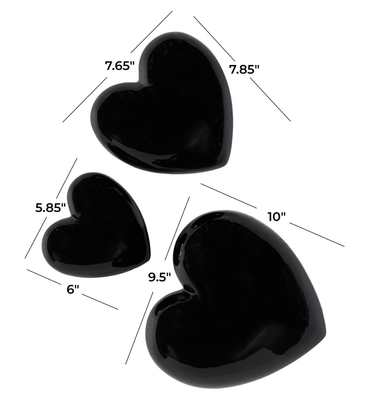 Black Ceramic Heart Slanted Wall Decor Set
