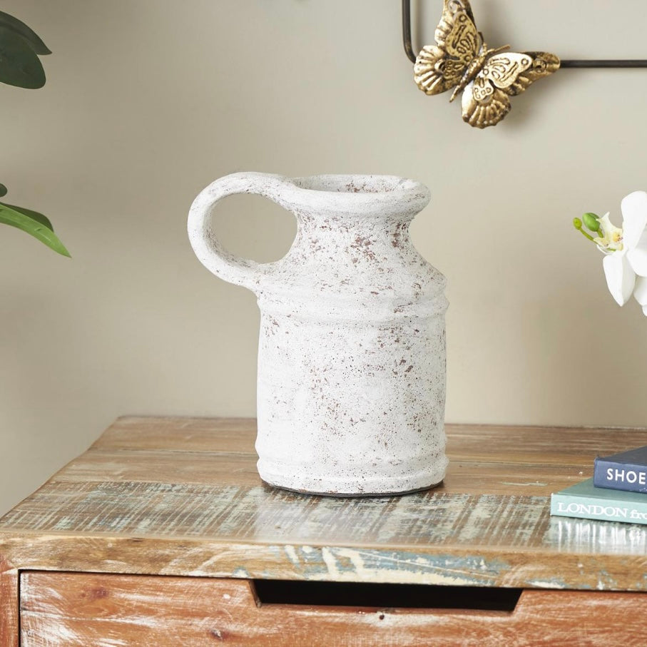 White Ceramic Antique style textured Decorative Vase