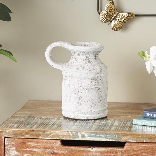 White Ceramic Antique style textured Decorative Vase