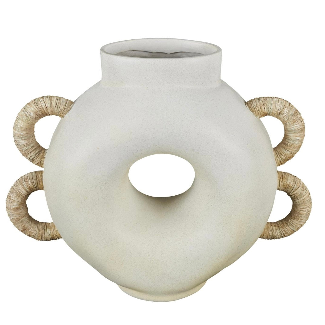 Cream Resin Geometric Round Speckled Decorative Vase