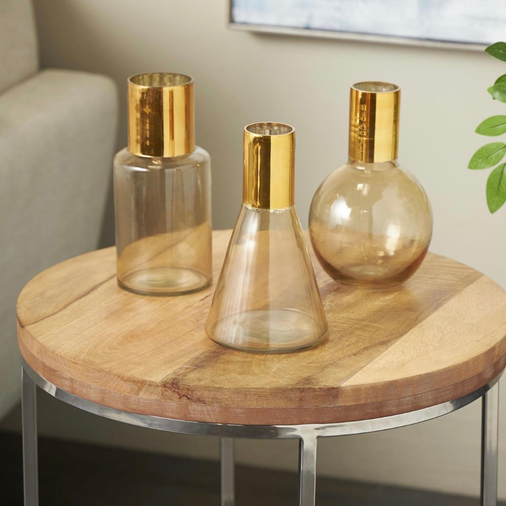 Gold Tinted Glass with Geometric Shapes Decorative Vase