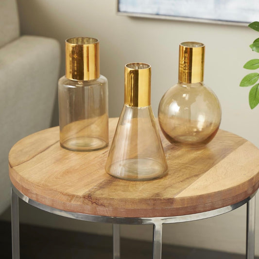 Gold Tinted Glass with Geometric Shapes Decorative Vase