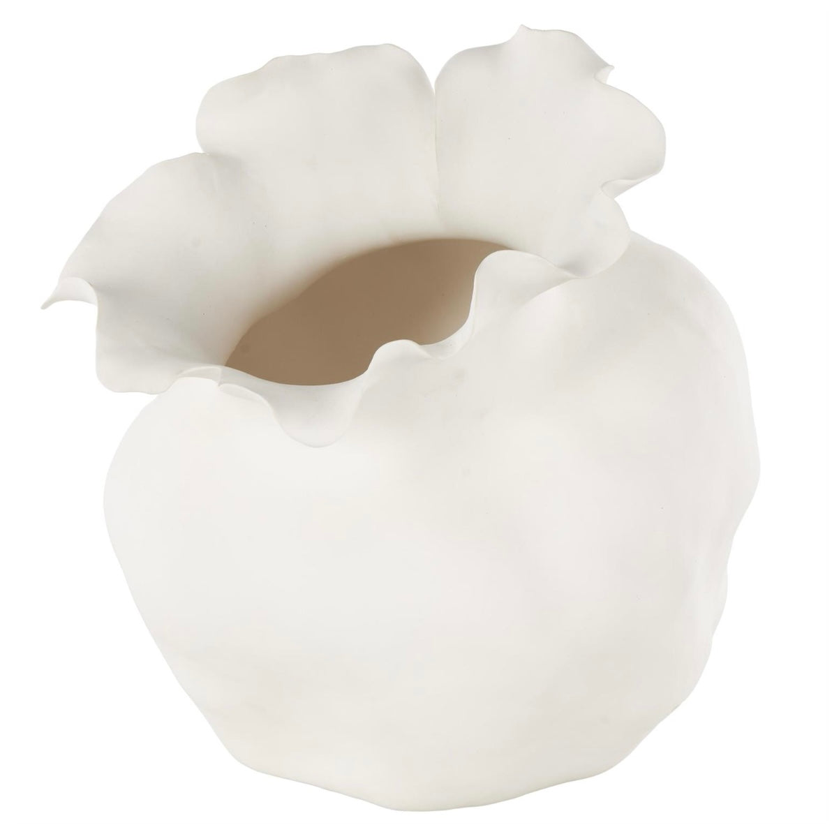 Ceramic White Peddle Wide Rim Decorative Vase