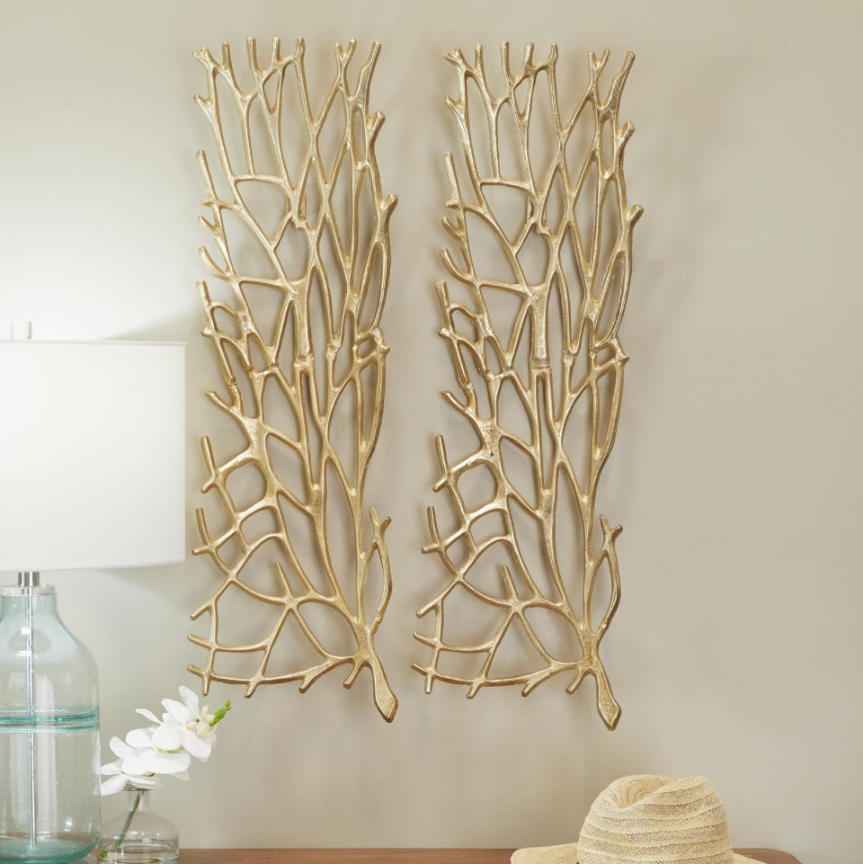 Gold Aluminum Metal Coral Wall Decor - Set of 2